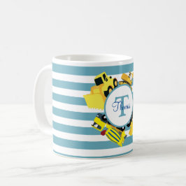 Caneca De Café Caminhões de Construção Listras Azuis Monograma