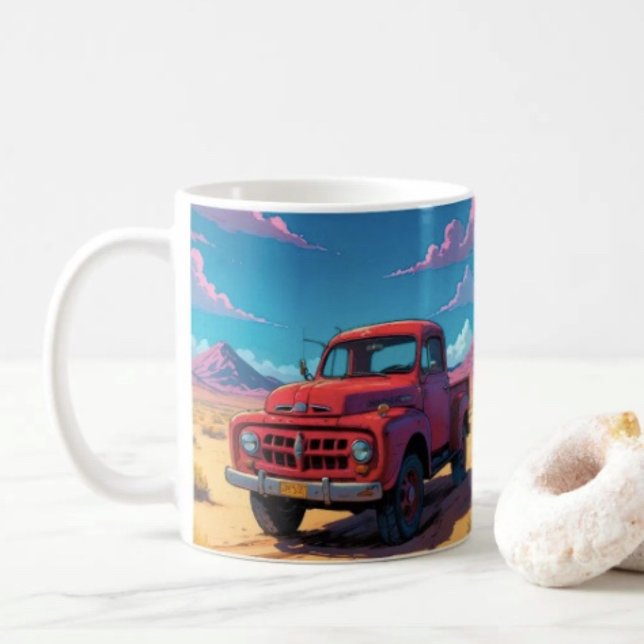 Caneca De Café Caminhonete americana clássica  (Retro Red Pickup Truck mug available in 11 oz & 15 oz. Microwave and dishwasher safe. 
)