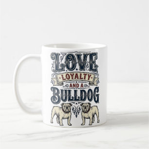 Caneca De Café Camisa de Amor Bulldog Desenho de Gravura Vintage 