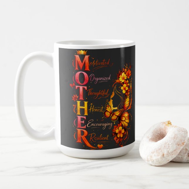 Caneca De Café Camisa de borboleta mãe motivada (Com Donut)
