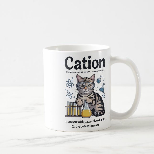 Caneca De Café Camisa de Cátion Gato Ciência Química Professor En (Direita)