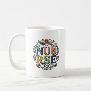 Caneca De Café Camisa de Enfermeira Floral Design Arte Médica Vin