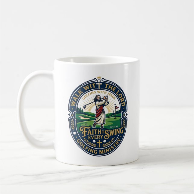 Caneca De Café Camisa de golfe de Jesus Design baseado na fé_1 (Esquerda)