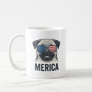 Caneca De Café Camisa de Gravura Vintage Patriótica Pug Merica De