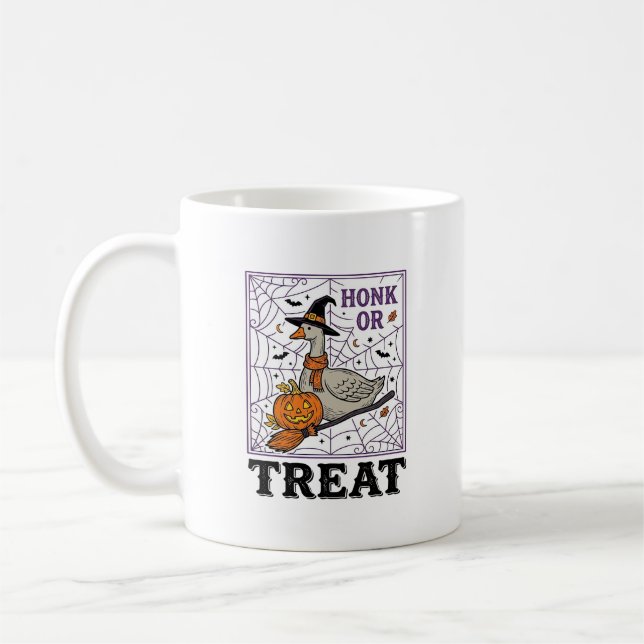 Caneca De Café Camisa de Halloween de Ganso de Bruxa Honk ou Trea (Esquerda)