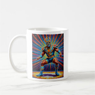 Caneca De Café Camisa de Pop de Arte do Herói Cosmico do Luchador
