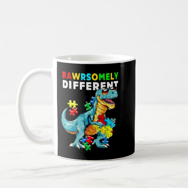 Caneca De Café Camisa Diferente Dinossaur Dino Autism Aw (Esquerda)
