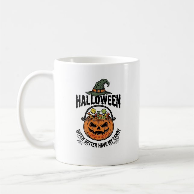Caneca De Café Camisa engraçada de bruxa de Halloween com design  (Esquerda)