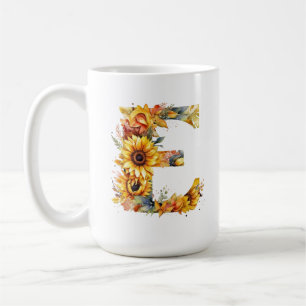 Caneca De Café Camisa Gráfica com Letra E de Girassol para Mulher