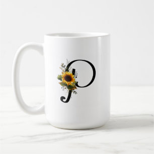 Caneca De Café Camisa Gráfica com Letra P de Girassol para Mulher