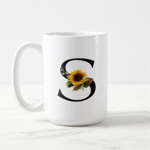 Caneca De Café Camisa Gráfica com Letra S de Girassol para Mulher