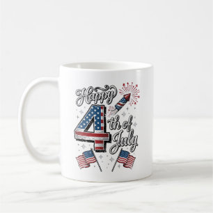 Caneca De Café Camisa Patriótica Vintage Feliz 4 de Julho Fogos d