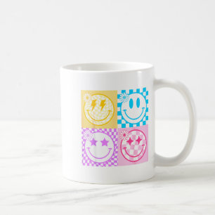 Caneca De Café Camisa Retro Feliz Face Xadrez Padrão Sorriso Fac