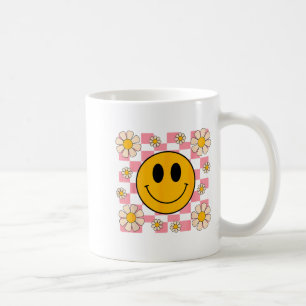 Caneca De Café Camisa Retro Feliz Rosto Xadrez Padrão Sorriso Fac