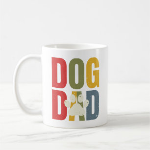Caneca De Café Camisa Vintage Dog Dad Paw Print Retro Typography_