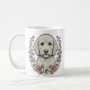 Caneca De Café Camisa Vintage Floral Cachorro Encaracolado Design