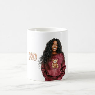 Caneca De Café Camisa XO Black Girl Burgundy Teddy Bear Top