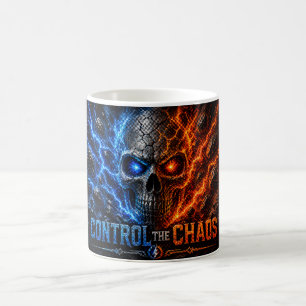 Caneca De Café Camiseta 3D Caveira Fogo vs Gelo –