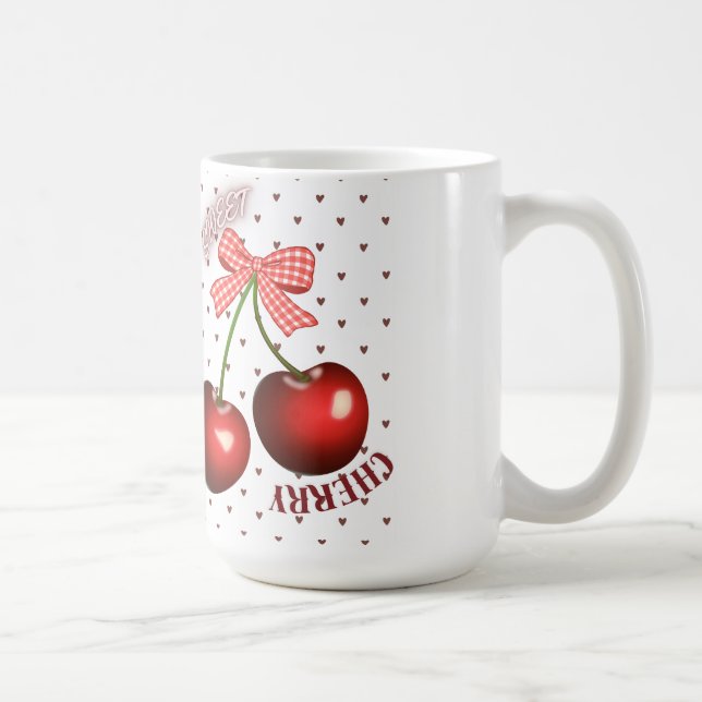 Caneca De Café Camiseta Cherry Coquette Fofa com Laço de Ginga Ro (Direita)