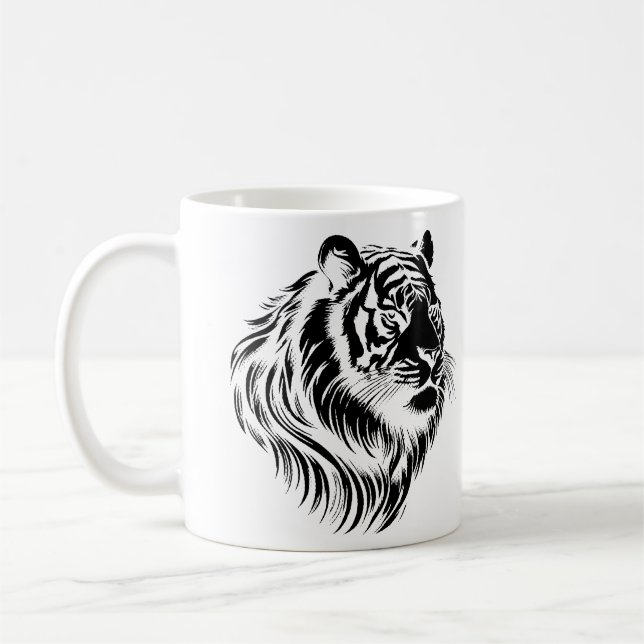 Caneca De Café Camiseta com rosto de tigre de fundo transparente (Esquerda)