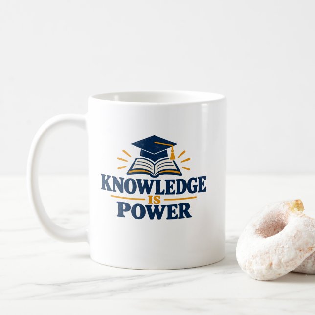 Caneca De Café Camiseta Conhecimento é Poder (Com Donut)