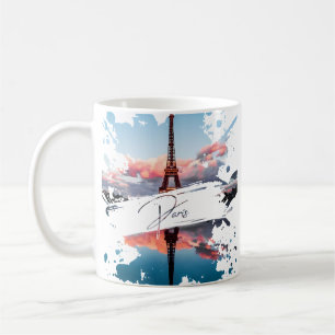 Caneca De Café Camiseta de Arte com Efeito de Aquarela de Paris
