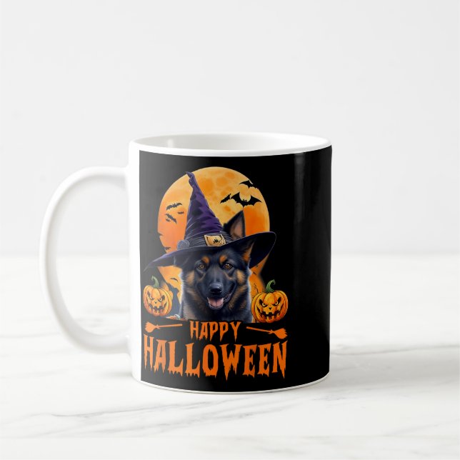Caneca De Café Camiseta de Cachorro Feliz Halloween1 (Esquerda)