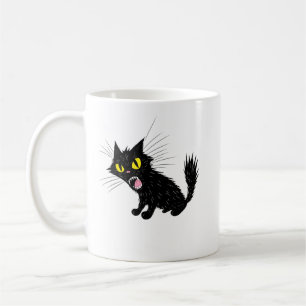 Caneca De Café Camiseta de desenho animado de gato preto zangado