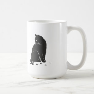 Caneca De Café Camiseta de Manga Longa com Gato Cinza Estilizado