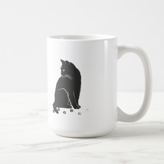 Caneca De Café Camiseta de Manga Longa com Gato Cinza Estilizado  (Direita)