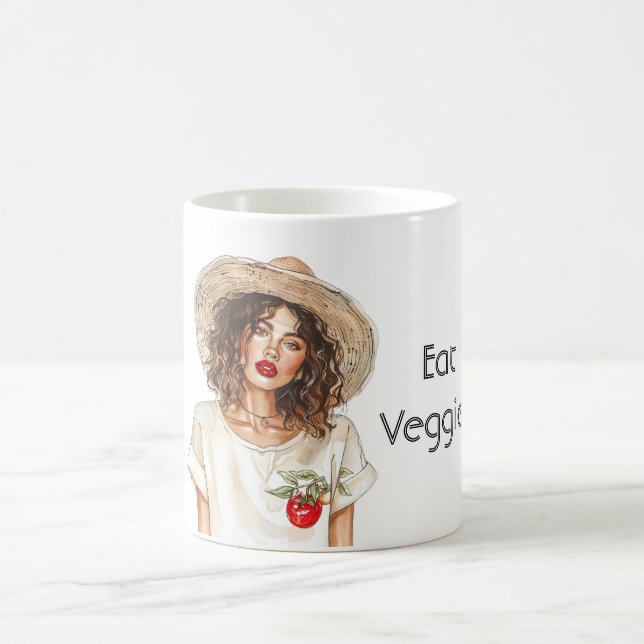 Caneca De Café Camiseta de Menina com Chapéu Coma Legumes  (Centro)