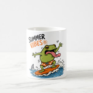 Caneca De Café Camiseta de Verão com Sapo Surfando Divertido