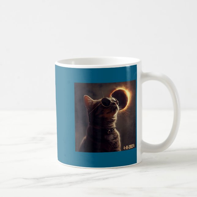 Caneca De Café Camiseta Divertida Gato Óculos de Sol Eclipse Sola (Direita)