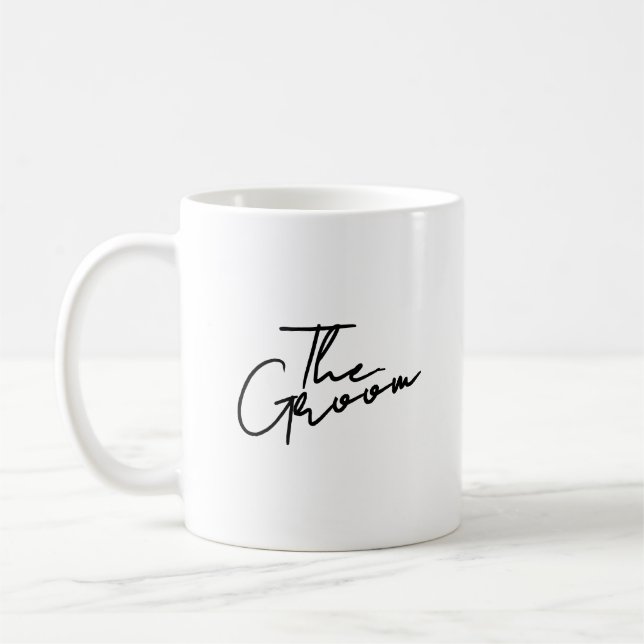 Caneca De Café Camiseta do noivo com script moderno (Esquerda)