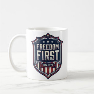 Caneca De Café Camiseta Escudo Patriótico Freedom First EUA 1776