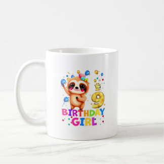 Caneca De Café Camiseta Festa de Aniversário de 9 Anos Sloth Kids