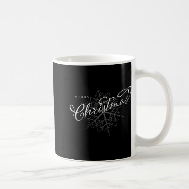 Caneca De Café Camiseta Floco de Neve Prateado Natal Feliz (Direita)