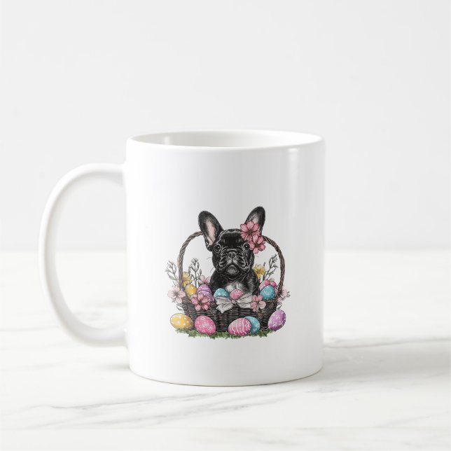 Caneca De Café Camiseta Frenchie Dog Easter Frenchie Dog Eggs Art (Esquerda)