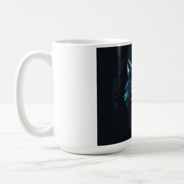 Caneca De Café Camiseta Geométrica de Lobo Azul Neon (Esquerda)