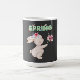Caneca De Café Camiseta Gráfica de Coelho da Primavera com Tulipa