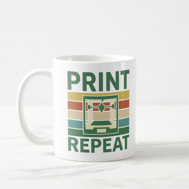 Caneca De Café Camiseta Gráfica de Impressora 3D Print Repeat Ret (Esquerda)