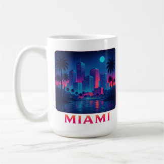 Caneca De Café Camiseta Gráfica Miami Moonrise - Neon Skyline