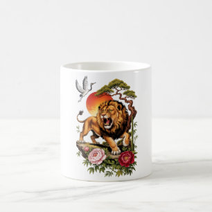 Caneca De Café Camiseta Gráfica Vintage Leão Japonês, Ar Asiático