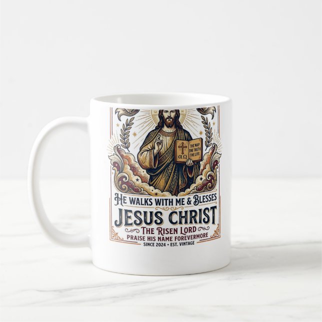 Caneca De Café Camiseta Jesus Surfando Fé Inspiradora (Esquerda)