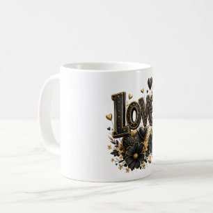Caneca De Café Camiseta Luxo Preto & Dourado Love Romântico Ele