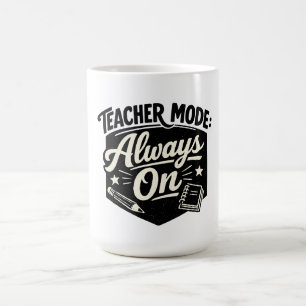 Caneca De Café Camiseta Teacher Mode Always On – Crachá Retro Div