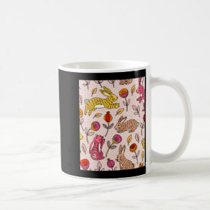Caneca De Café Camiseta vintage floral fofa coelhinhos coloridos