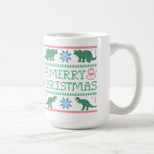 Caneca De Café Camisola feia do dinossauro do Feliz Natal para a