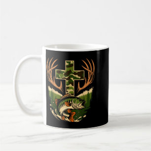 Caneca De Café Camo Fé Caça Pesca Cruz Anzol Pescador