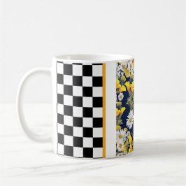 Caneca De Café Camomiles Poppies e Checkerboard